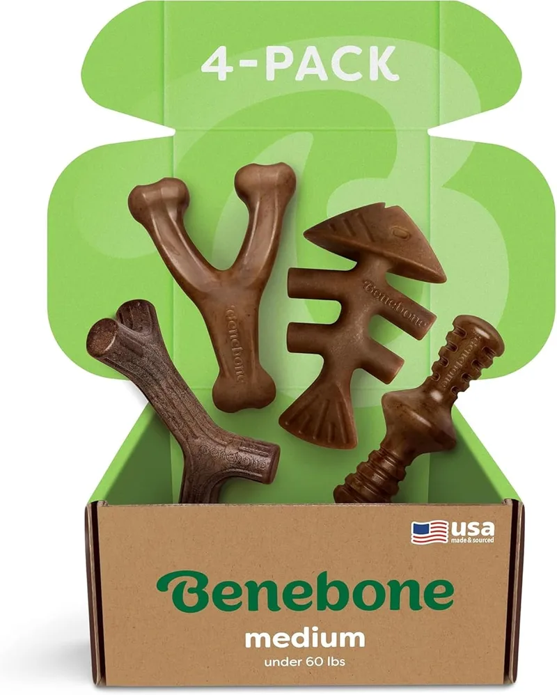 Benebone Medium 4-Pack Dog Toys - Durable Bones